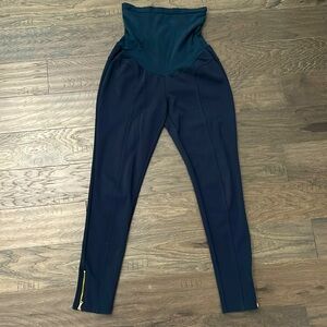 Maternity pants. Navy with gold ankle zippers.